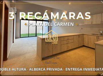 Casa · 166m² · 3 Recámaras · 2 Estacionamientos · Casa de 3 Recámaras con Terraza y Alberca Privada en Venta. Playa del Carmen. Entrega Inmediata.