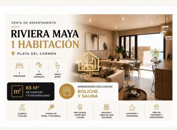 Departamento · 65m² · 1 Recámara · 1 Estacionamiento · Venta de Departamento 1 Habitación Playa del Carmen con Boliche y Sauna