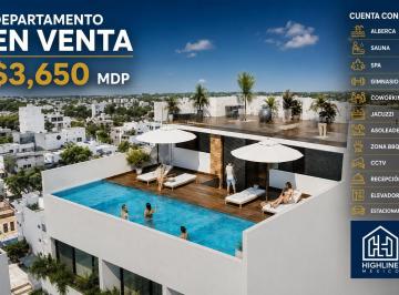 Departamento · 56m² · 2 Recámaras · 1 Estacionamiento · Departamento en Venta en Playa del Carmen de 2 y 3 Recamaras con Roof Top, Alberca, Elevador