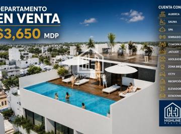 Departamento · 56m² · 2 Recámaras · 1 Estacionamiento · Departamento en Venta en Playa del Carmen de 2 y 3 Recamaras con Roof Top, Alberca, Elevador
