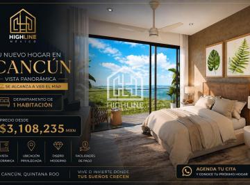 Departamento · 58m² · 1 Recámara · Departamento en Cancún Centro en Venta de 1 Habitacion con Vista Panoramica a La Laguna y El Mar