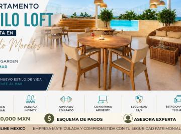 Departamento · 45m² · 1 Recámara · 1 Estacionamiento · Departamento Tipo Loft en Venta en Puerto Morelos con Rooftop con Vista Al Mar, Alberca y Jacuzzi