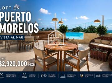 Departamento · 45m² · 1 Recámara · 1 Estacionamiento · Departamento Tipo Loft en Venta en Puerto Morelos con Rooftop con Vista Al Mar, Alberca y Jacuzzi