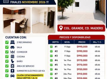 Departamento de 2 habitaciones, Ciudad Madero · Departamento - Arbol Grande