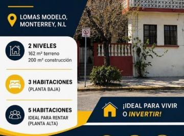 Casa · 200m² · 8 Recámaras · 2 Estacionamientos · Casa en Venta. Col. Lomas Modelo en Monterrey, Nuevo Leon Centro.