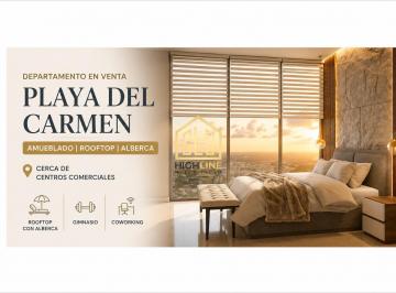 Departamento · 47m² · 1 Recámara · 1 Estacionamiento · Departamento en Venta Playa del Carmen Amueblado con Rooftop y Alberca Cerca de Centros Comerciales