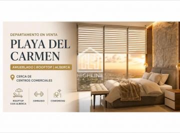 Departamento · 47m² · 1 Recámara · 1 Estacionamiento · Departamento en Venta Playa del Carmen Amueblado con Rooftop y Alberca Cerca de Centros Comerciales