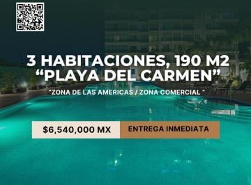 Departamento · 190m² · 3 Recámaras · 2 Estacionamientos · Entrega Inmediata en Playa del Carmen 4 Habitaciones Alberca, Cancha de Padel