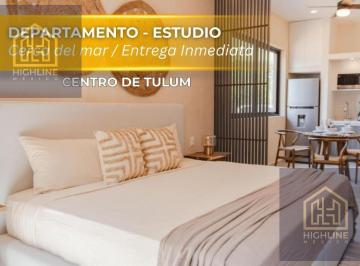 Departamento · 38ha · 1 Recámara · 1 Estacionamiento · Estudio en Venta de Entrega Inmediata en El Centro de Tulum a m de La Playa | Alberca y Gym