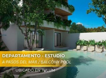 Departamento · 40ha · 1 Recámara · 1 Estacionamiento · Estudio en Venta con Balcony Pool en Tulum a Pocos m del Mar | Alberca y Gym
