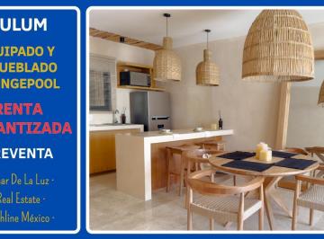RENTA GARANTIZADA POR CONTRATO · Departamento de 2 Recámaras con Plungepool y Terraza. Amueblado y Equipado. Tulum. Preventa.