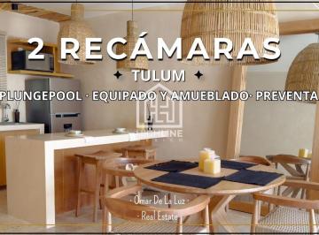 Departamento · 91m² · 2 Recámaras · 1 Estacionamiento · Departamento de 2 Recámaras con Plungepool y Terraza. Amueblado y Equipado. Tulum. Preventa.