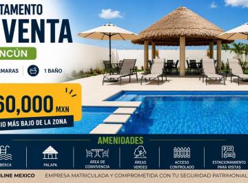 Departamento · 49m² · 2 Recámaras · 1 Estacionamiento · Departamento en Venta en Cancun 2 Recamaras con Palapa, Alberca y Chapoteadero