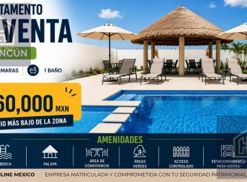 Departamento · 49m² · 2 Recámaras · 1 Estacionamiento · Departamento en Venta en Cancun 2 Recamaras con Palapa, Alberca y Chapoteadero