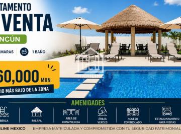 Departamento · 49m² · 2 Recámaras · 1 Estacionamiento · Departamento en Venta en Cancun 2 Recamaras con Palapa, Alberca y Chapoteadero