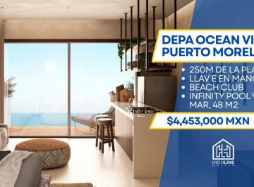 Departamento · 48m² · 1 Recámara · 1 Estacionamiento · Departamento Lujo con Vista Al Océano en Venta, Puerto Morelos, Alberca Infinita, 250 m de La Playa