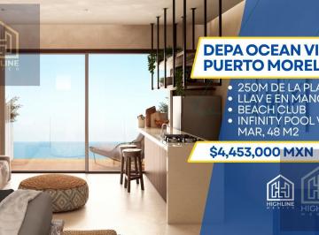 Departamento · 48m² · 1 Recámara · 1 Estacionamiento · Departamento Lujo con Vista Al Océano en Venta, Puerto Morelos, Alberca Infinita, 250 m de La Playa