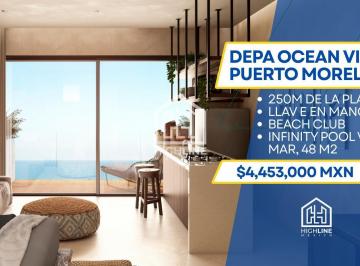 Departamento · 48m² · 1 Recámara · 1 Estacionamiento · Departamento Lujo con Vista Al Océano en Venta, Puerto Morelos, Alberca Infinita, 250 m de La Playa