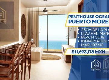 Departamento · 107m² · 2 Recámaras · 1 Estacionamiento · Penthouse Lujo con Vista Al Océano en Venta, Puerto Morelos, Alberca Infinita, 250 m de La Playa