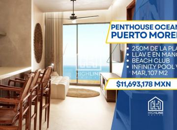 Departamento · 107m² · 2 Recámaras · 1 Estacionamiento · Penthouse Lujo con Vista Al Océano en Venta, Puerto Morelos, Alberca Infinita, 250 m de La Playa