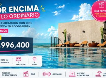 Departamento · 35m² · 1 Recámara · Loft 1 Habitación en Venta en Cancún con Cine Privado, Sauna y Rooftop con Alberca Panorámica