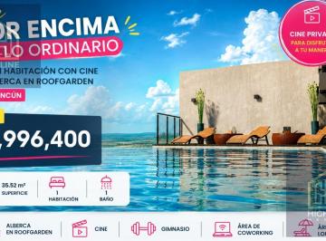 Departamento · 35m² · 1 Recámara · Loft 1 Habitación en Venta en Cancún con Cine Privado, Sauna y Rooftop con Alberca Panorámica