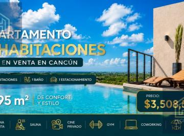 Departamento · 66m² · 2 Recámaras · 1 Estacionamiento · Departamento 2 Habitaciones en Venta en Cancún con Roofgarden, Sauna y Piscina Infinita