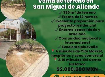 Terreno / Lote , San Miguel de Allende · Terreno en Venta en Villa de Los Frailes, San Miguel de Allende | 390 m²