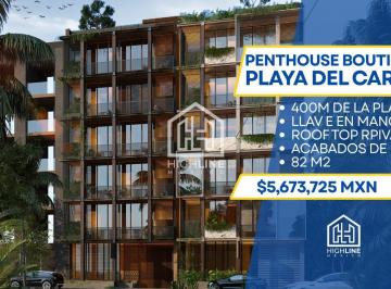 Departamento · 82m² · 2 Recámaras · 1 Estacionamiento · Penthouse Boutique en Venta Playa del Carmen, Rooftop Piscina, Club de Playa, Paseo del Carmen, Cozu