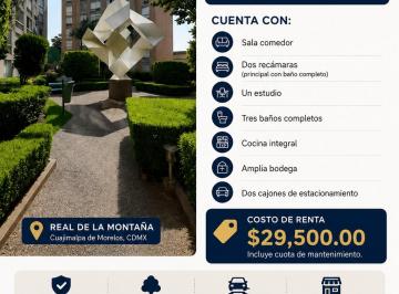 Departamento de 3 habitaciones, Tlalpan · Real de La Montaña Departamento en Renta
