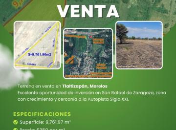 Terreno / Lote 9761m² Venta San Rafael Zaragoza · Terreno en Venta en Tlaltizapán, Morelos
