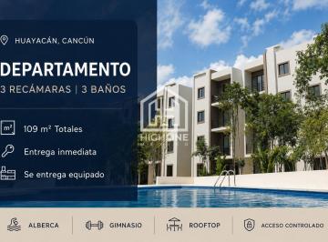 Departamento · 109m² · 3 Recámaras · 2 Estacionamientos · Departamento 3 Recámaras en Cancún - Huayacan | Entrega Inmediata | con Cancha de Pádel