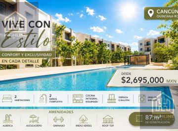 Departamento · 87m² · 2 Estacionamientos · Departamento 2 Habitaciones en Venta en Cancún con Terraza y Walk - in Closet Cancún Centro