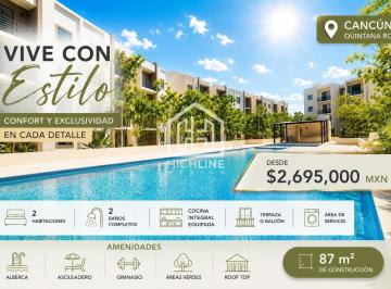 Departamento · 87m² · 2 Estacionamientos · Departamento 2 Habitaciones en Venta en Cancún con Terraza y Walk - in Closet Cancún Centro