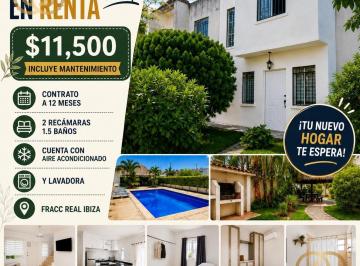 Casa · 60m² · 2 Recámaras · 1 Estacionamiento · Casa en Renta en Real Ibiza | 2 Recámaras | Alberca | $11,700