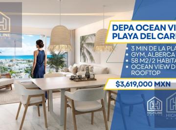 Departamento · 58m² · 2 Recámaras · 1 Estacionamiento · Departamento en Venta Playa del Carmen, 2 Recamaras, Rooftop Vista Al Mar, 3 Minutos Playa, Plusvalia