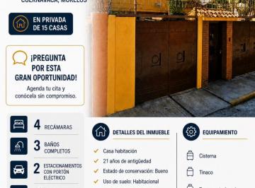 Casa de 4 habitaciones, Cuernavaca · Casa en Privada, Cuernavaca Norte, Trato Directo