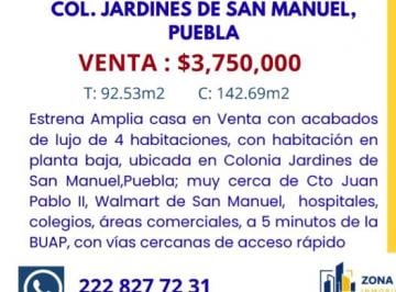 Casa de 4 habitaciones, Puebla · Casa en Venta Para Estrenar Colonia Jardines de San Manuel, Puebla
