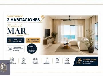 Departamento · 110m² · 2 Recámaras · 1 Estacionamiento · Departamento en Venta Frente Al Mar en Cancún con Terraza Amenidades Resort