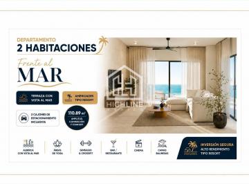 Departamento · 110m² · 2 Recámaras · 1 Estacionamiento · Departamento en Venta Frente Al Mar en Cancún con Terraza Amenidades Resort