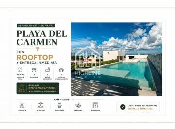 Departamento · 105m² · 1 Estacionamiento · Departamento en Venta en Playa del Carmen con Rooftop y Entrega Inmediata