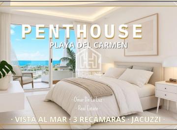 Departamento · 100m² · 3 Recámaras · Penthouse 3 Recámaras, Terraza, Jacuzzi, Vista Al Mar. Playa del Carmen. Rooftop, Alberca, Sportbar.
