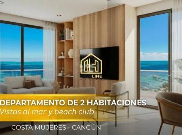 Departamento · 96m² · 2 Recámaras · 1 Estacionamiento · Departamento de 2 Habitaciones con Vistas Al Mar y Beach Club en Costa Mujeres Cancun
