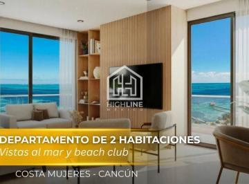 Departamento · 96m² · 2 Recámaras · 1 Estacionamiento · Departamento de 2 Habitaciones con Vistas Al Mar y Beach Club en Costa Mujeres Cancun