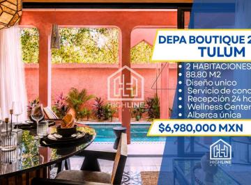 Departamento · 88m² · 2 Recámaras · 1 Estacionamiento · Departamento Boutique en Tulum a La Venta de 88.8 m² con 2 Habitaciones y 2 Baños, Aldea Zama