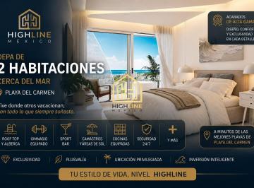 Departamento · 58m² · 2 Recámaras · Departamento en Venta de 2 Habitaciones en Playa del Carmen con Vista Al Mar y un Increible Roof Top