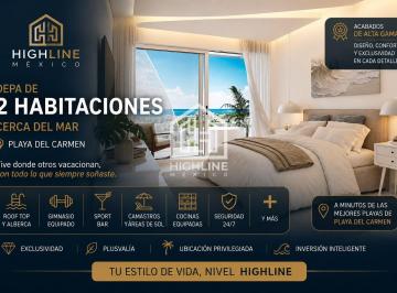 Departamento · 58m² · 2 Recámaras · Departamento en Venta de 2 Habitaciones en Playa del Carmen con Vista Al Mar y un Increible Roof Top