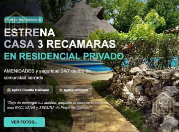 Casa · 159m² · 3 Recámaras · 2 Estacionamientos · Casa 3 Recamaras en Venta, 2 Niveles, Residencial Bali II, Playa del Carmen - Crédito Bancario
