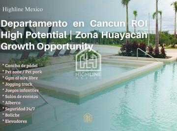 Departamento · 88m² · 2 Recámaras · 1 Estacionamiento · Departamento en Cancun Roi High Potential | Zona Huayacán Growth Opportunity | Cancha de Paddle.