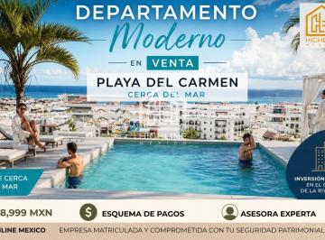 Departamento · 58m² · 2 Recámaras · 1 Estacionamiento · Departamento en Playa del Carmen en Venta 2 Habitaciones con Terraza con Vista Al Mar 3 Min de Playa